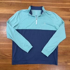 Rhoback Performance Pullover Mens L 1/4 Zip Long Sleeve Green Blue Golf Work